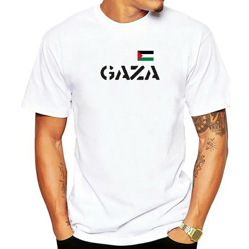 2020 Hot Sale Fashion Ladies T-Shirt - GAZA - with Flag Print - White - S To XL - Palestine Palestine Tee Shirt