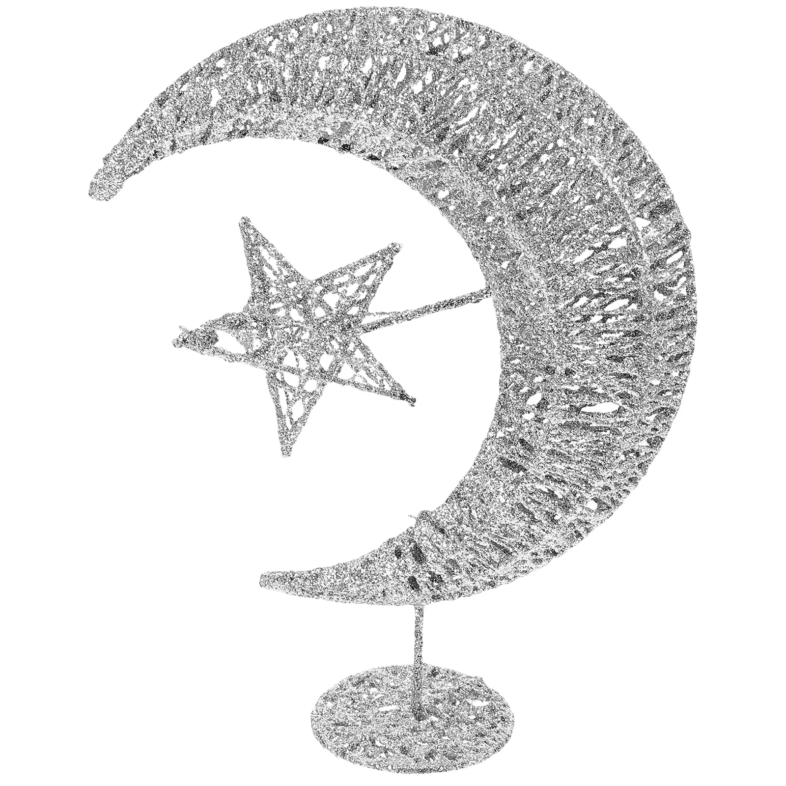 

Silver 20Cm Christmas Tree Topper Wrought Iron Glittering Star Moon Pendant Christmas Tree Ornament Holiday Decor