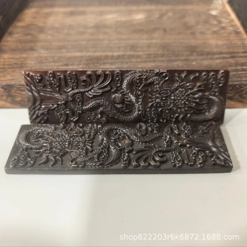Ebony Carved Dragon Stationery Set With Ruler, Pen Holder, Inkstone, Box Packaging, Suitable For Personal Use Or As A Gift