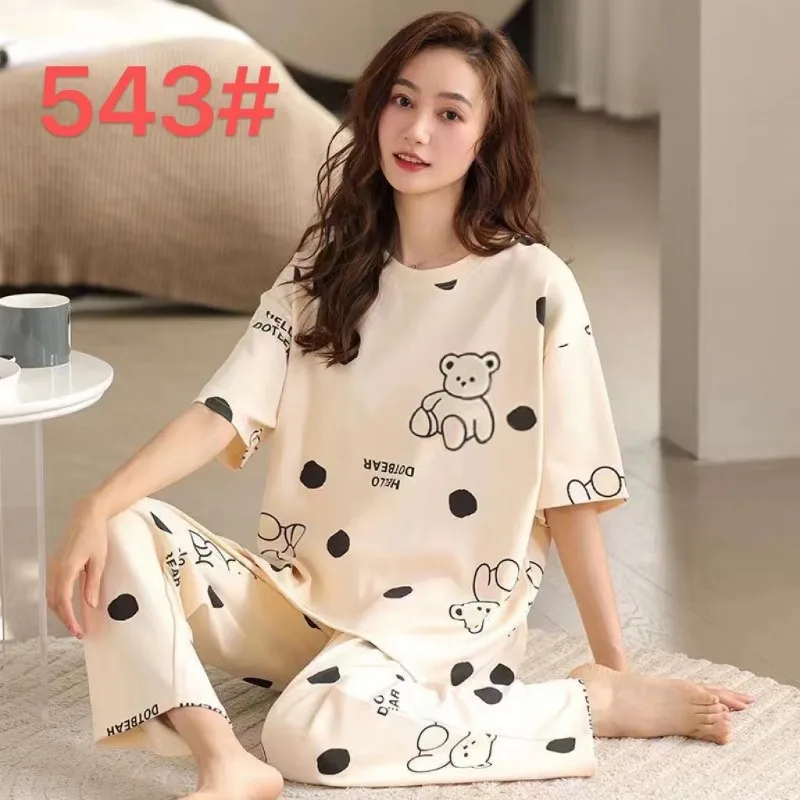 Pyjamas Set for Women‘s Short Sleeve Long Pants Student Casual Cartoon Bear Sweet Cuet Sleepwear Loungewear Romantic Nightwear