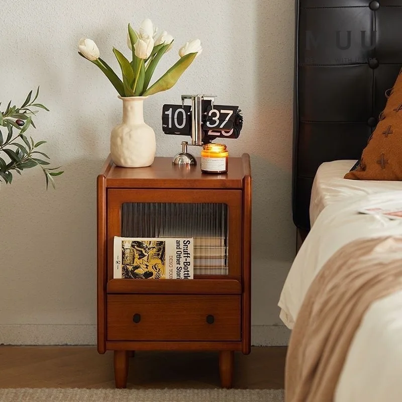 Retro Solid Wood Bedside Table, Bedroom Simple Locker, Household Small Ultra-Narrow Locker, Storage Bedside