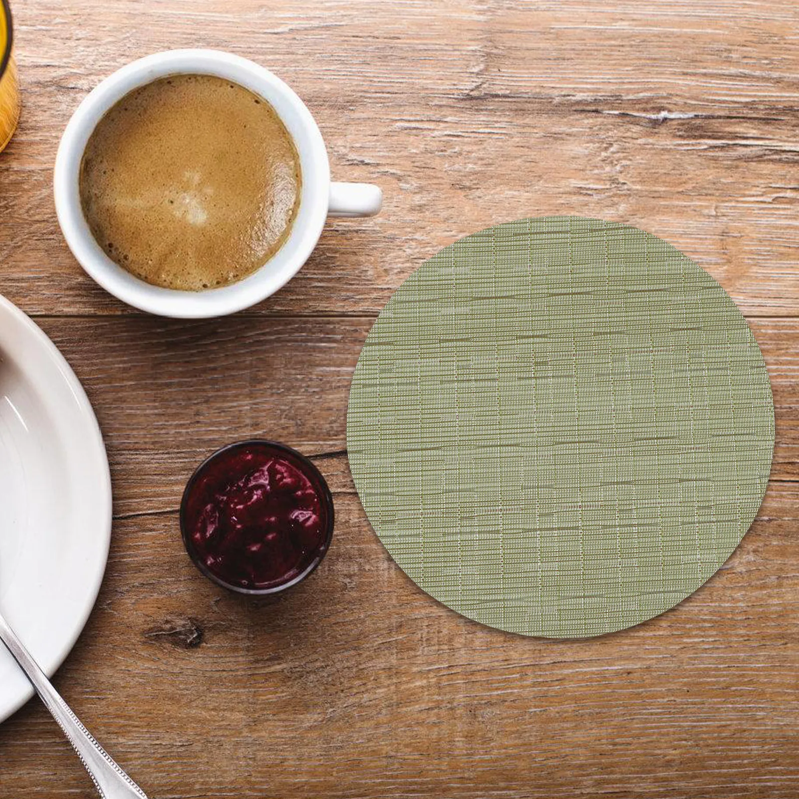 8Pcs Round Bamboo Texture Placemats Heat Resistant Table Mats Dining Kitchen Cutlery Pad Non Slip Insulated Tea Coasters