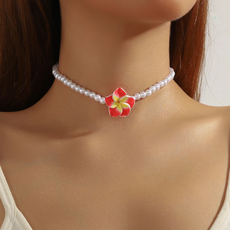 Fashion Polymer Clay Sea Shell Necklace Flowers Pendant Hand-Woven Choker Multi-color Rope Jewelry Accessory Vacation