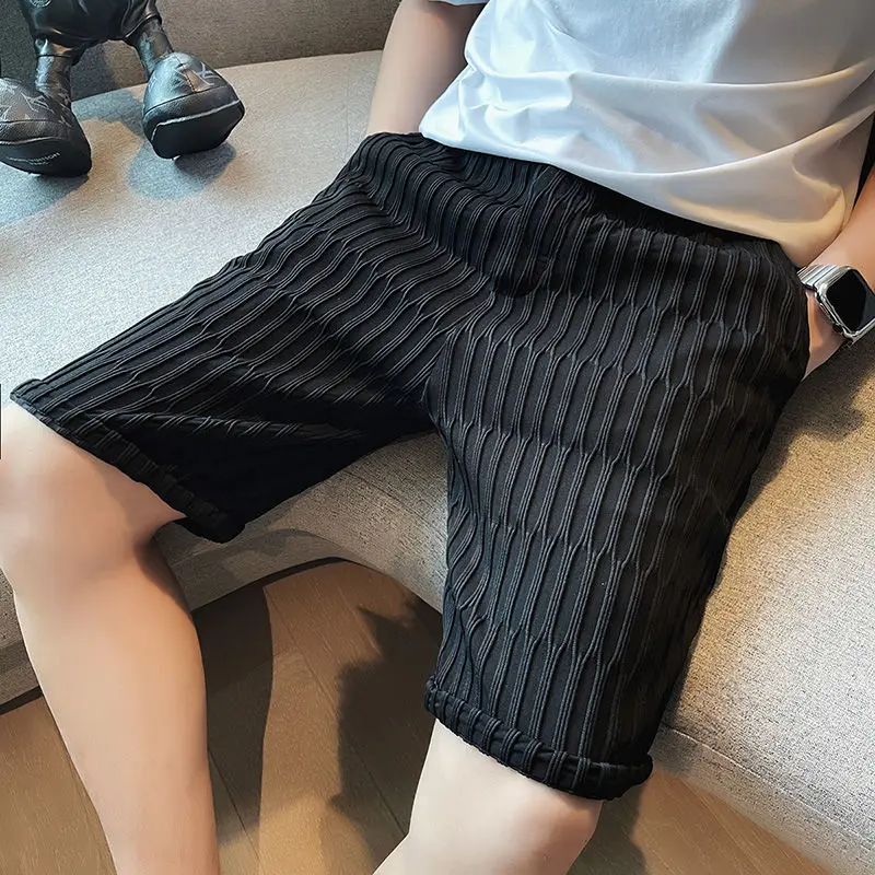 Fashion Lace Up Pockets Solid Color Casual Shorts Men\'s Clothing 2024 Summer New Loose Korean Elastic High Waist Shorts