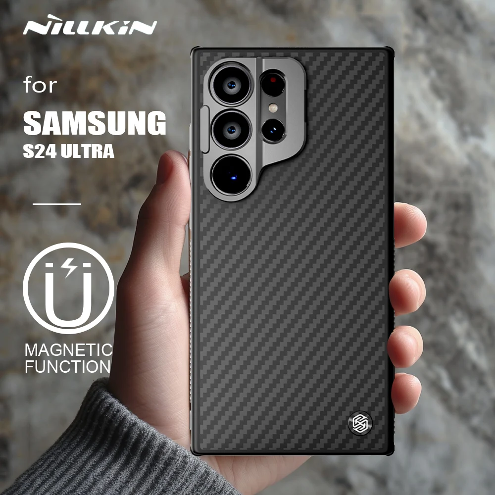 

Чехол NILLKIN для Samsung Galaxy S24 Ultra 5G, арамидное волокно, карбо, магнитный объектив, подставка для камеры, защитный чехол, совместимый MagSafe