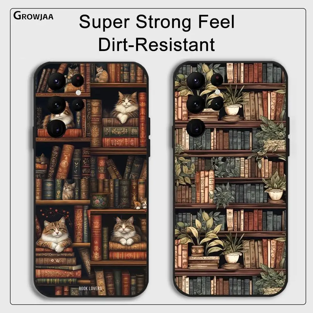 

Vintage Bookshelf Kitten phone case for Samsung Galaxy S25 S24 S22 S23 Ultra S21 S20 Plus 5G
