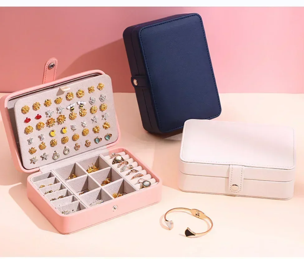 

Portable Jewelry Storage Box Travel Organizer Jewelry Case Leather Storage Earrings Necklace Ring Jewelry Organizer Display