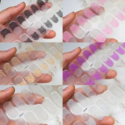 16Tips French Glitter Foil Gel Nail Wraps Siver/Purple Shinying French UV Gel Nail Wraps Semi-Cured Long-Lasting Glitter Slider