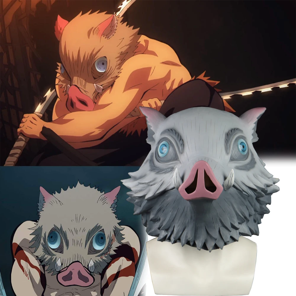 

Demon Slayer Kimetsu no Yaiba Косплей Hashibira Inosuke Маска дикого кабана Латексные маски для взрослых на Хэллоуин Костюм Опора