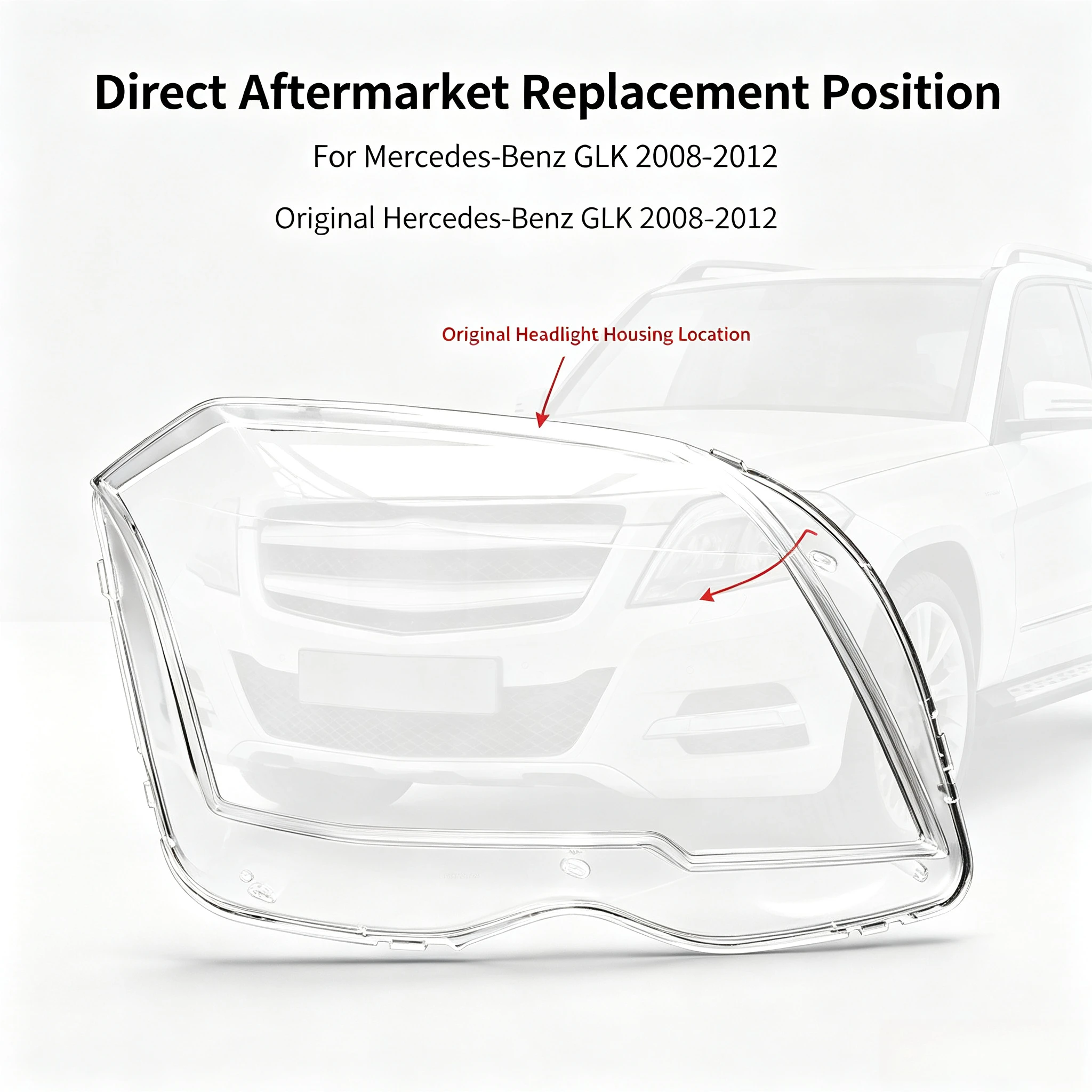Moggic Long Lasting Anti-Yellow Headlight Housing Cover For Mercedes GLK 2008‑2012 Single Left Right Headlamp Repair