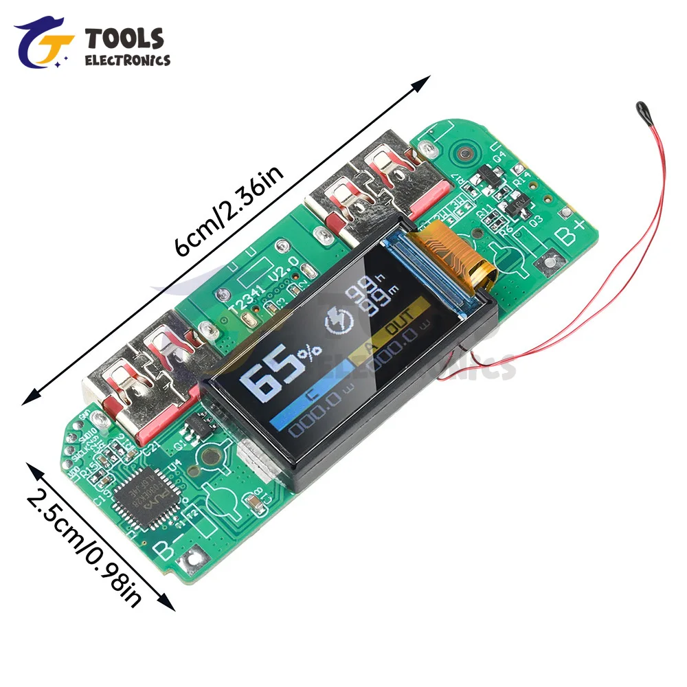 22.5W Fast Charging Power Bank Motherboard with TFT Color Digital Display for Ternary Lithium Battery PD QC Quick Charge Module
