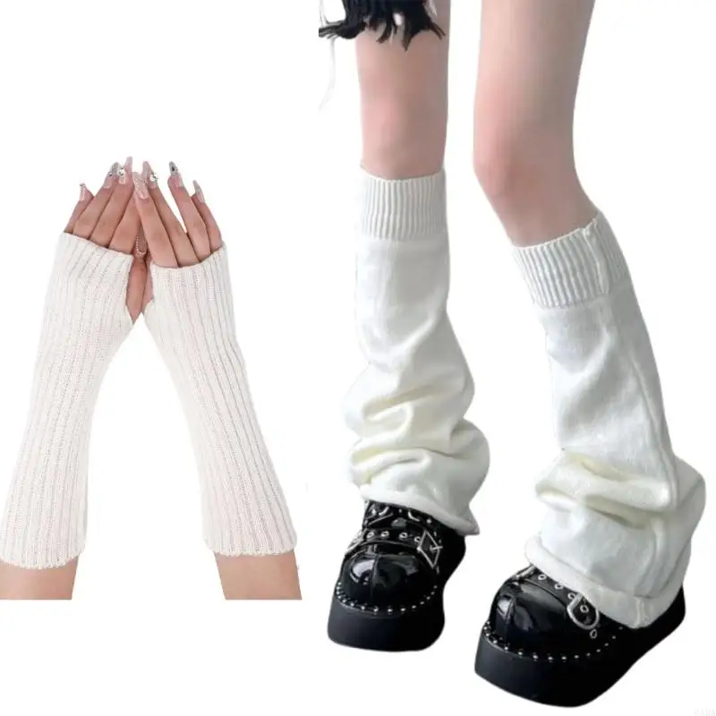 

Fashion Knitted Glove And Leg Warmer Pair Thermal Lining Practical Acrylic Party Accessory For Outdoor Activity 6XDA