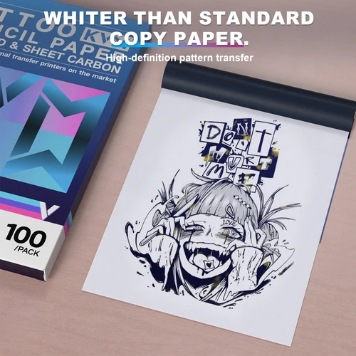 Imagen 2 del producto KVM 100 Uds papel de transferencia de tatuaje tamaño A4 papel de plantilla de fotocopiadora térmica para máquina de transferencia de tatuajes accesorio de suministros de tatuaje