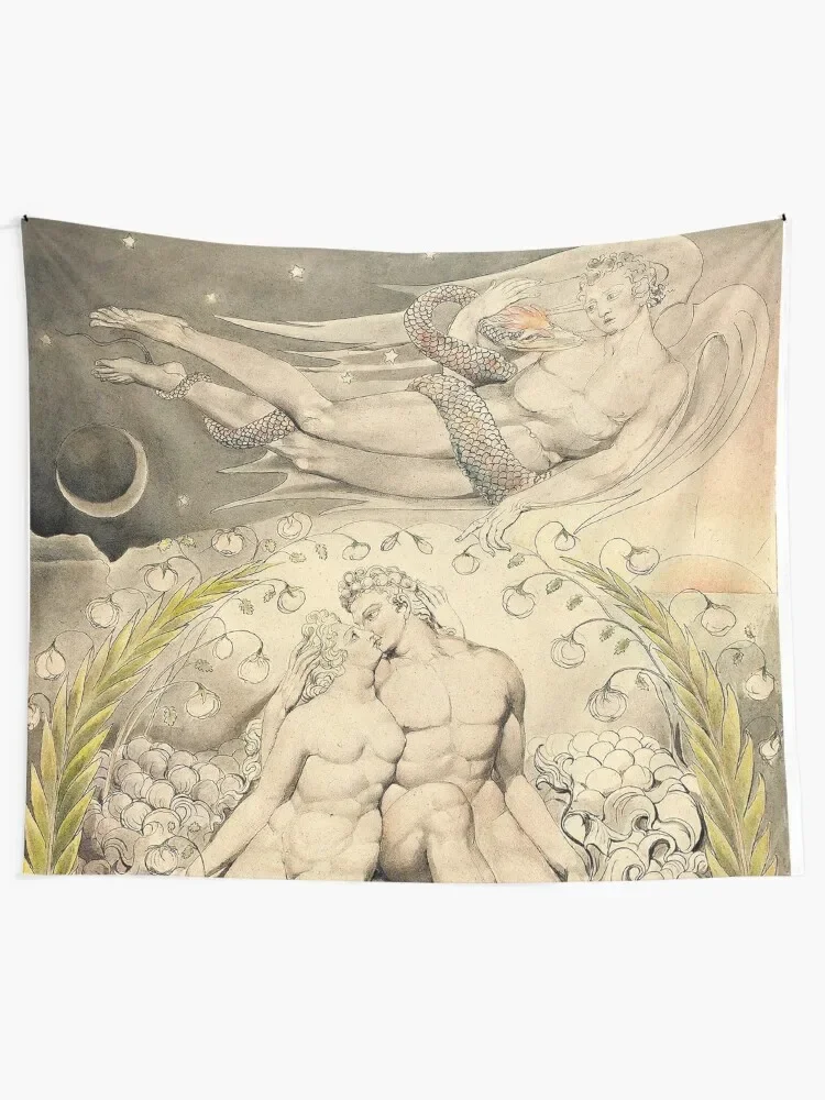 HD Satan Watching the Endearments of Adam and Eve, by William Blake HIGH DEFINITION (Original colors) Tapestry