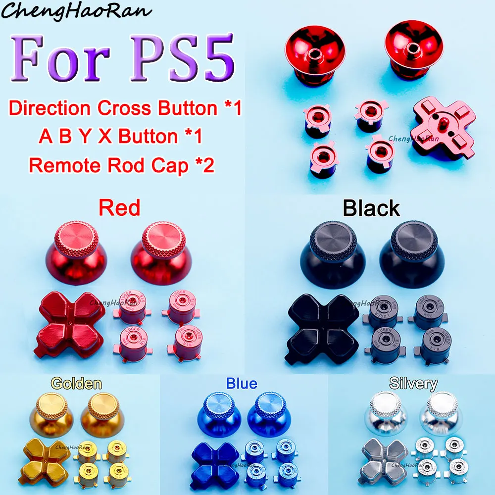 

1 Set For PS5 Controller Metal Aluminum Button Replacement Thumb Joystick Cover & Direction D-pad & ABYX Button Repair Parts