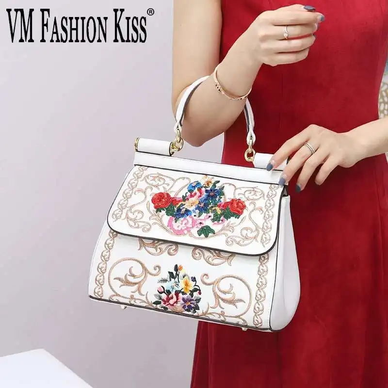 

VM FASHION KISS Women's Pink Hand Bag Embroidered Frame Bag Luxury Designer Bags Shoulder Sequins Floral Handbags Crossbody Bags