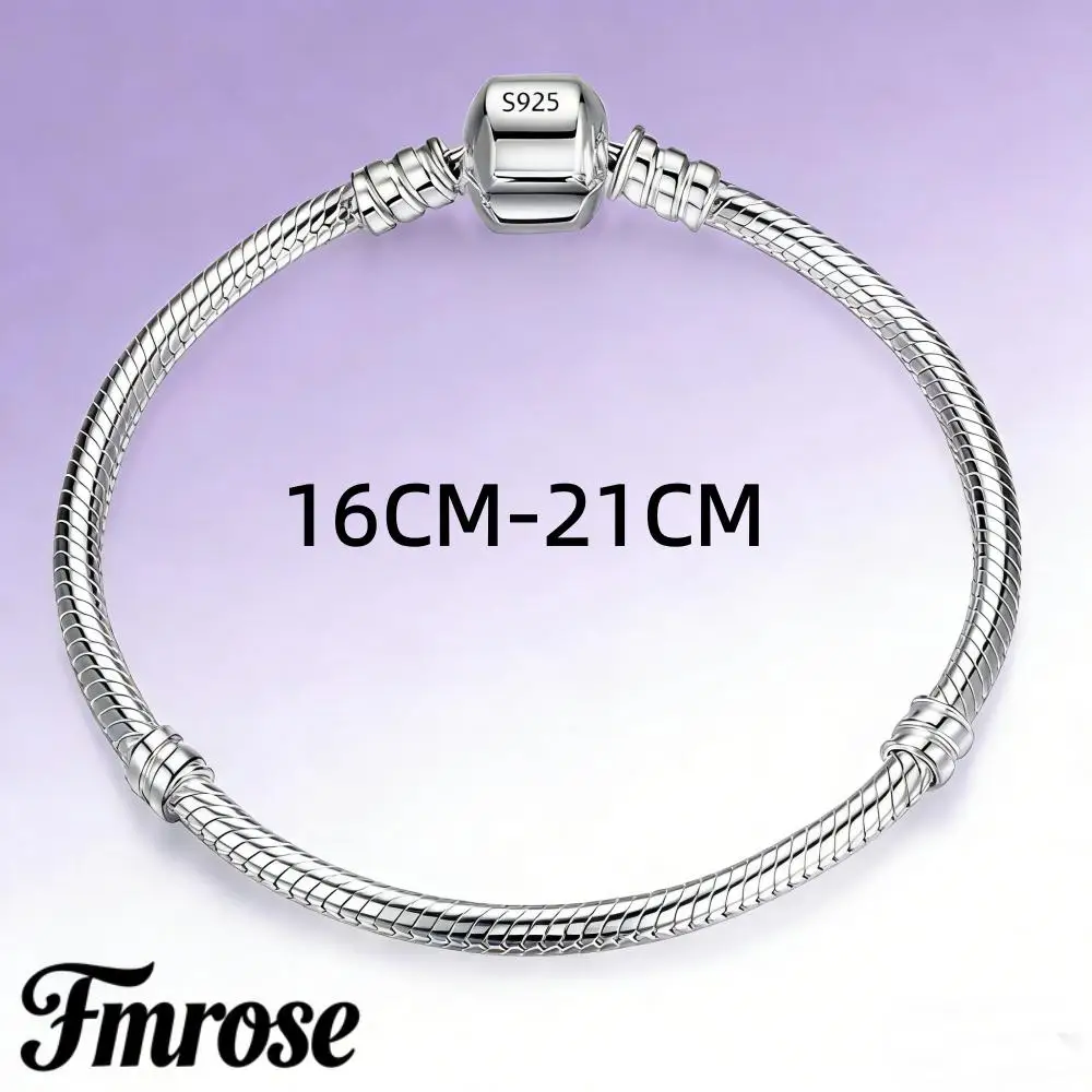 Bracelets en argent Sterling 925 originaux, chaîne serpent, boucle à tête carrée, adaptés aux breloques, bijoux à faire soi-même, cadeau pour femmes, romantique