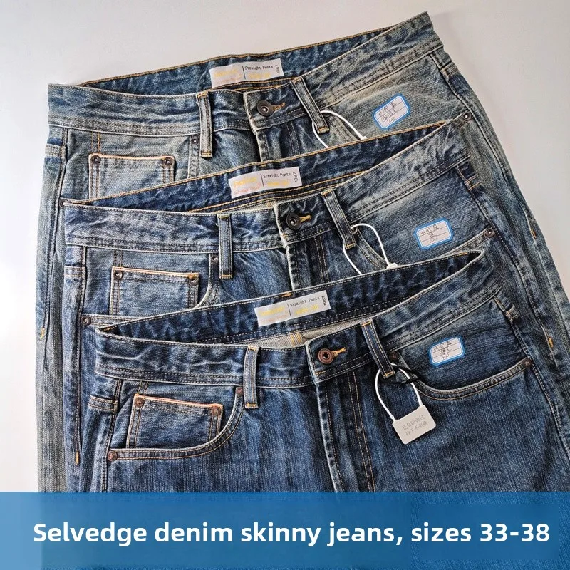 

Classic American Retro Slim Fit Jeans Men's Cotton Denim Water Waed Autumn Casual Faionable Straight Leg Medium Waist