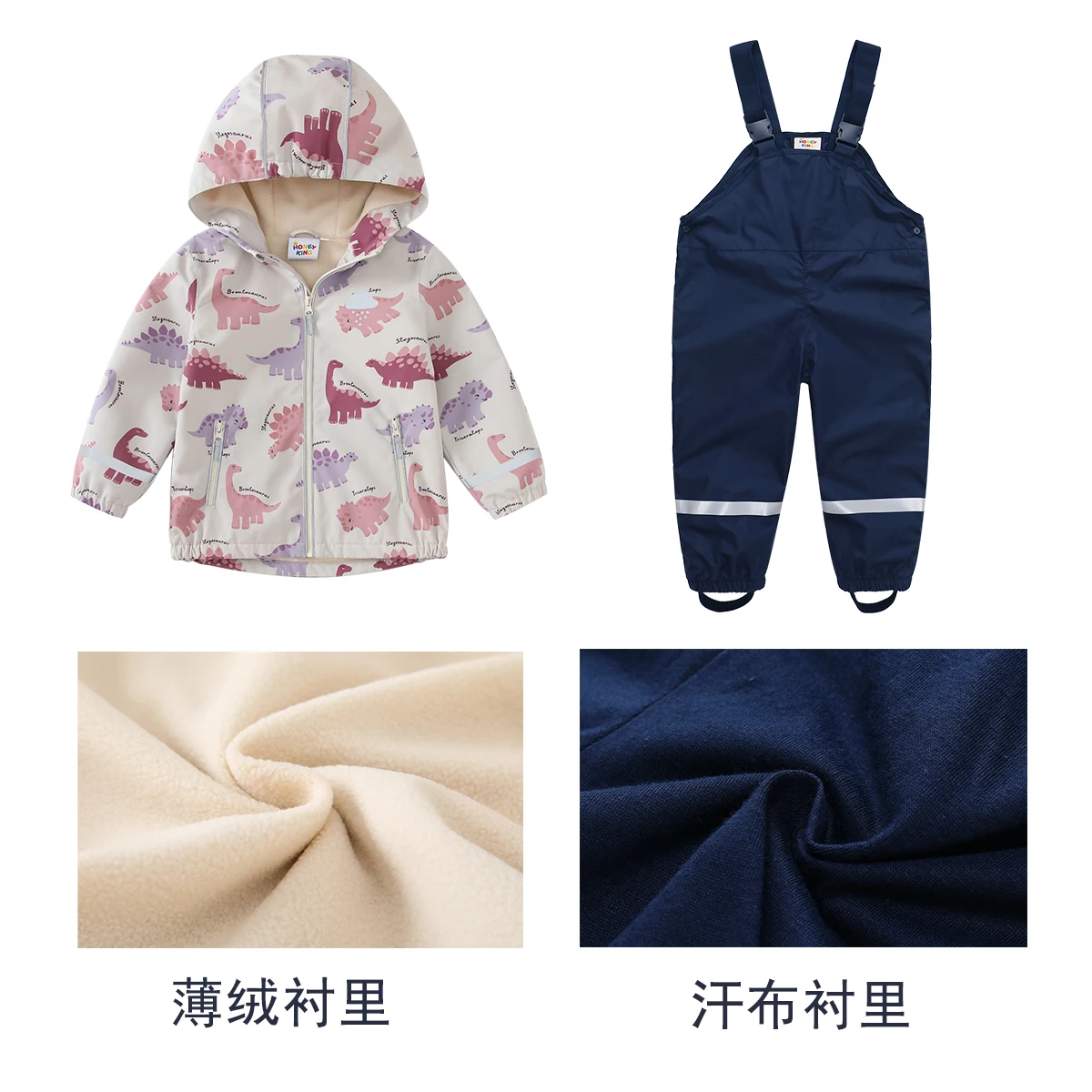 HONEYKING Girls Waterproof Raincoat Suit with Jacket And Trousers Kids Breathable Clothing Set for Children Overall Rain Suit