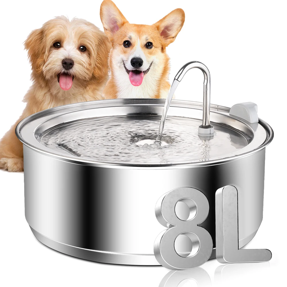 8L / 272oz Dog Water Fountain for Large Dogs Stainless Steel Dog Fountain Super Quiet for Large Dogs Cats and Multi-Pet Home