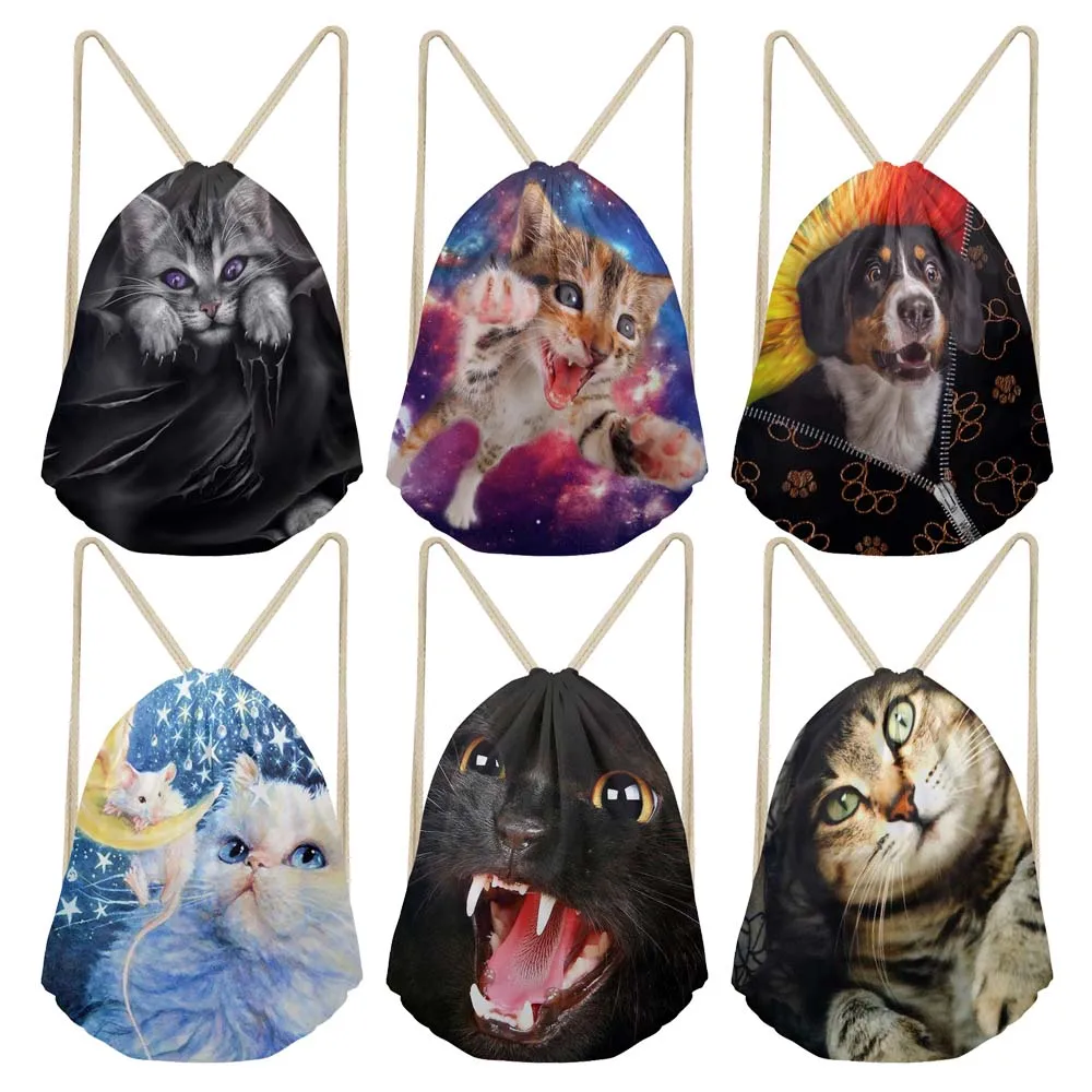 Cute Cat Starry Sky Print Backpack Ropes Woman Backpack Bag With Cord Children Custom Logo Casual Bag String Backpack New