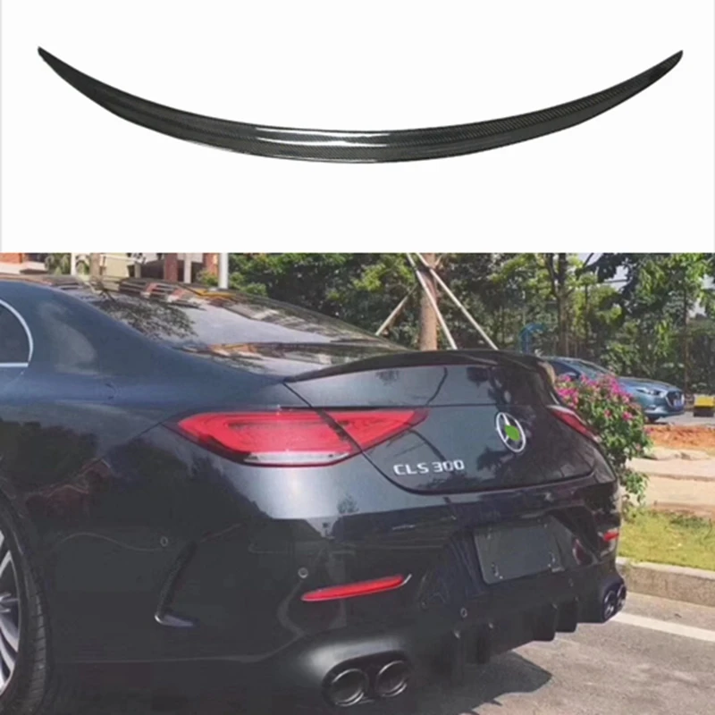 For Mercedes-Benz CLS W257 C63 Style Carbon Fiber Rear Spoiler Trunk Wing 2018-2023 FRP black Forged Carbon