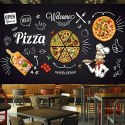 Custom Large Size 3D Photo Wallpaper Black Hand Painted Pizza Shop Restaurant Menu Dining Room Decor Waterproof Wall Mural Paper