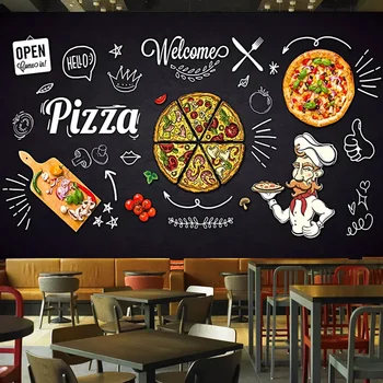 Nach 3D Foto Tapete Schwarz Hand Bemalt Pizza Shop Restaurant Esszimmer Decor Wasserdicht Self-adhesive Wandbild Aufkleber