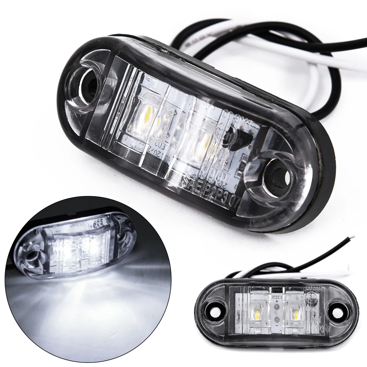 2Pcs Set White 12V LED Car Side Marker Tail Light 24V Trailer Truck Lamp E11 Bulb Can Be Used As A Tail Light For Your Car Acces