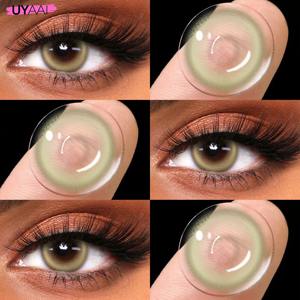 UYAAI Natürliche Braune Linsen, Grüne Schönheitslinsen, 1 Paar Farbige Augenpupillen, Koreanischer Stil, Modische Linsen für Große Augen, Grüne Colorcon – Detail 18