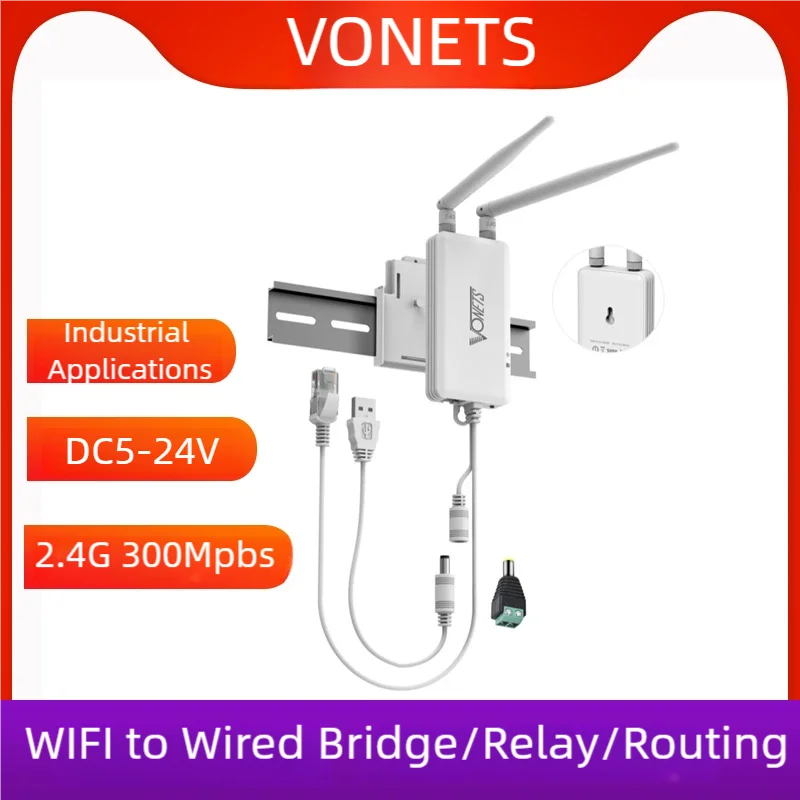 VONETS VAP11S Mini router industriale da 2,4 GHz, ponte WiFi, ripetitore wireless con 2 antenne esterne per bilancia elettronica, PLC