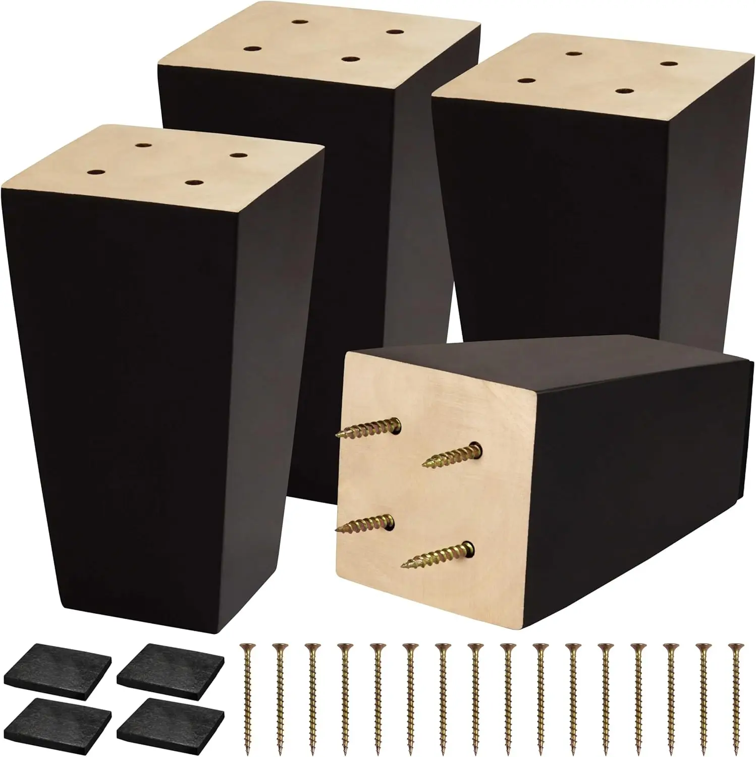 

(5 Sizes: 3-4-5-6-8 Set of 4 Wood Furniture Legs - Square Sofa Legs, Couch Leg - Brown Mid-Century Modern Replacement Legs