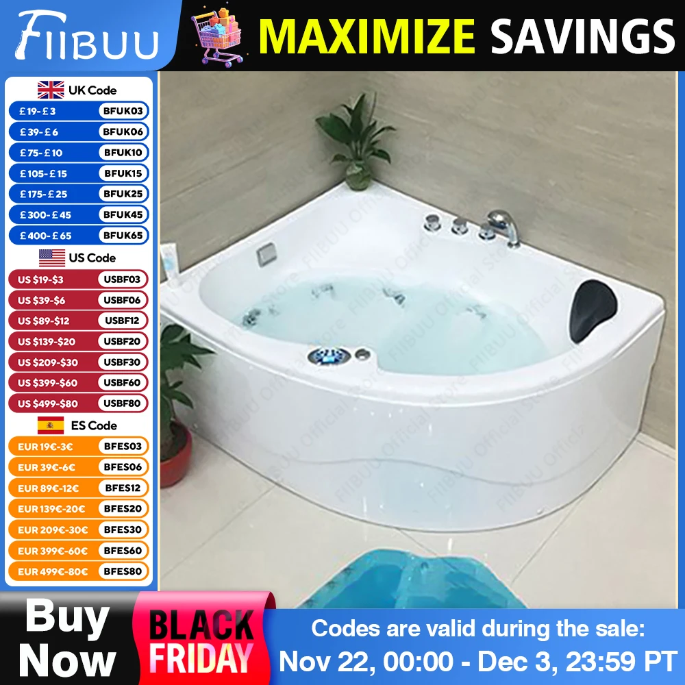 Fan Shaped Acrylic Bathtub, 1.6-Meter,Left/Right Skirt, Multifunctional Bathtub Bathroom Furniture Strong Load-Bearing Capacity