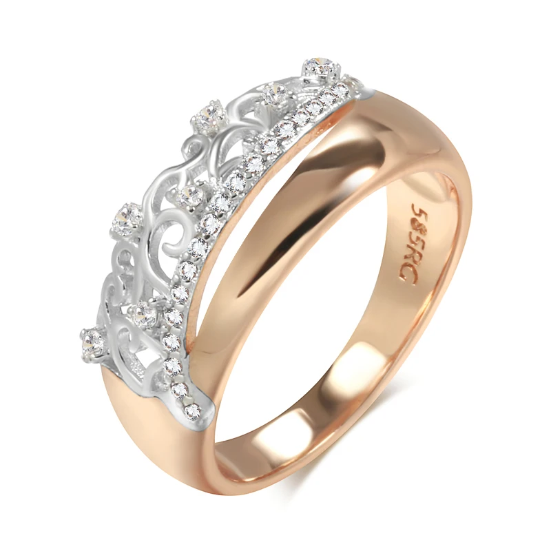 Kinel Fashion 585 Rose Gold White Gold Ring Micro-wax Inlay Natural Zircon Crystal Flower Rings for Women Fine Wedding Jewelry