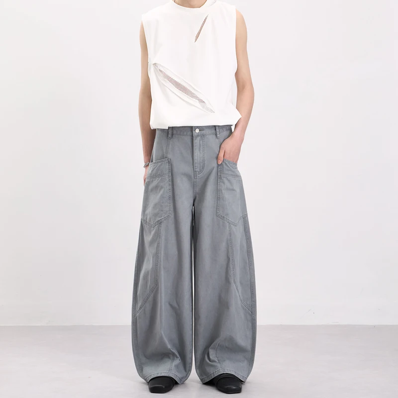 Loose Casual Cargo Pants Men Women Streetwear Fashion Pure Cotton Wide Leg Curved Knife Pant  Long Baggy Trousers