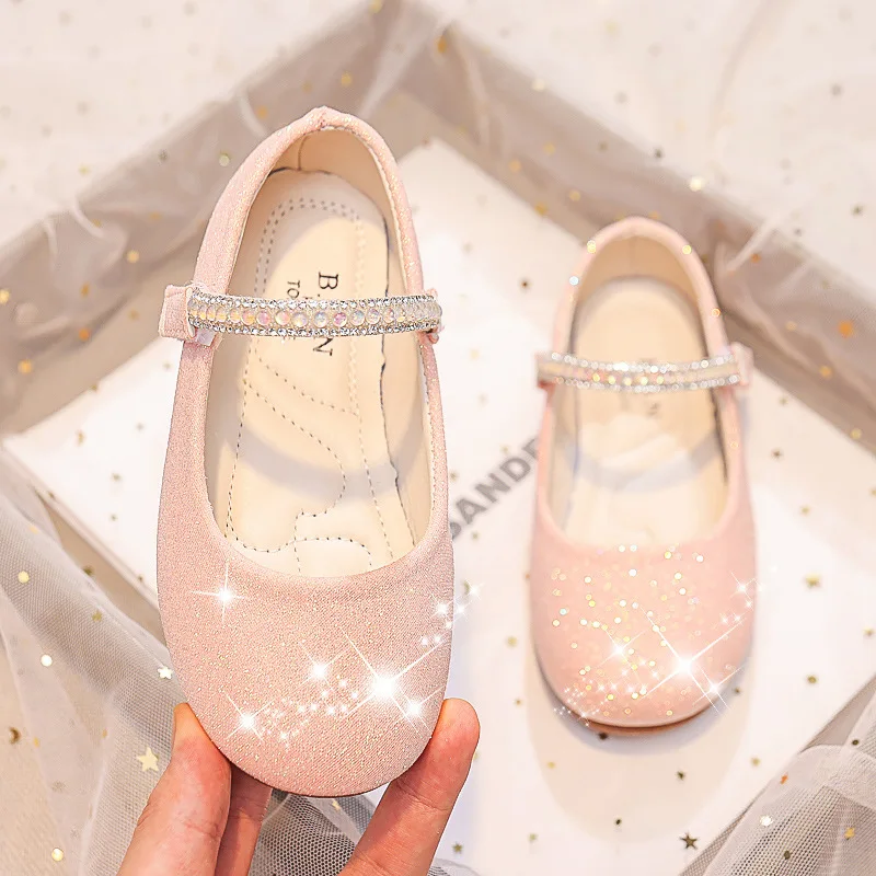 New Soft Rhinestones Shine Solid Color Simple Non-slip Girls Mary Janes for Party Wedding Shows Cute leather shoes