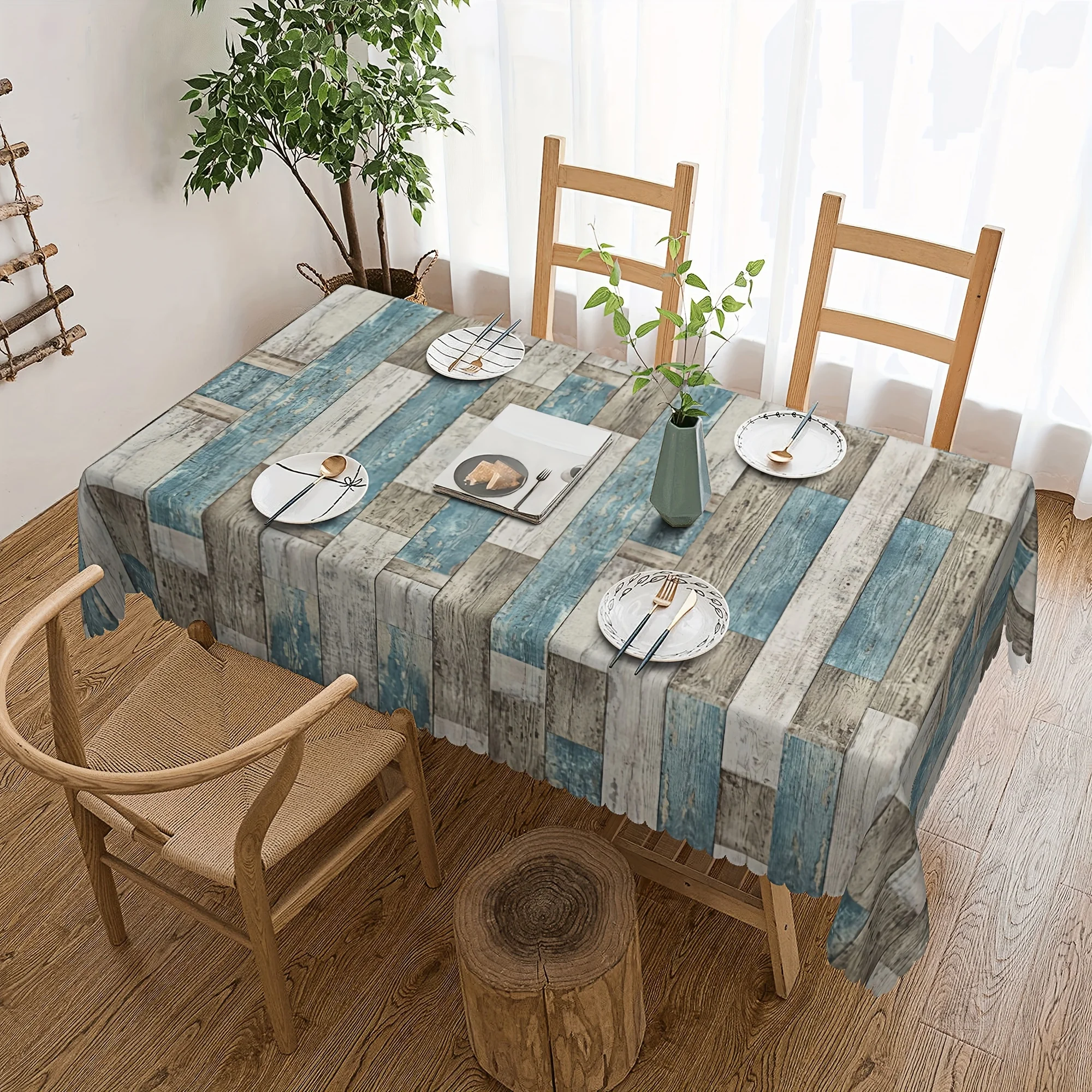 Vintage Wood Grain Rectangle Waterproof Tablecloth Table Decor Reusable Farmhouse Kitchen  Dining Tablecloth Party Decorations
