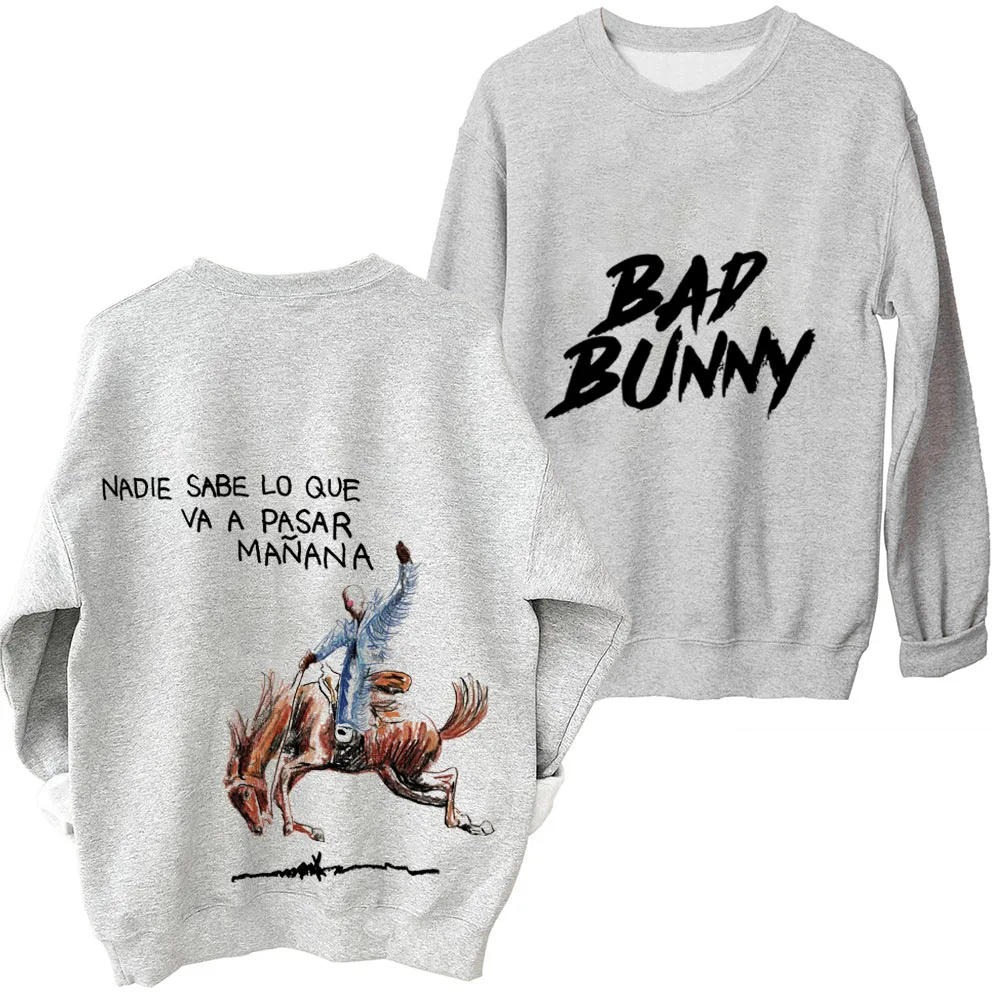 Sudadera con capucha de manga larga para hombre y mujer, suéter de cuello redondo con estampado de Bad Bunny, ropa de primavera y otoño, 2024