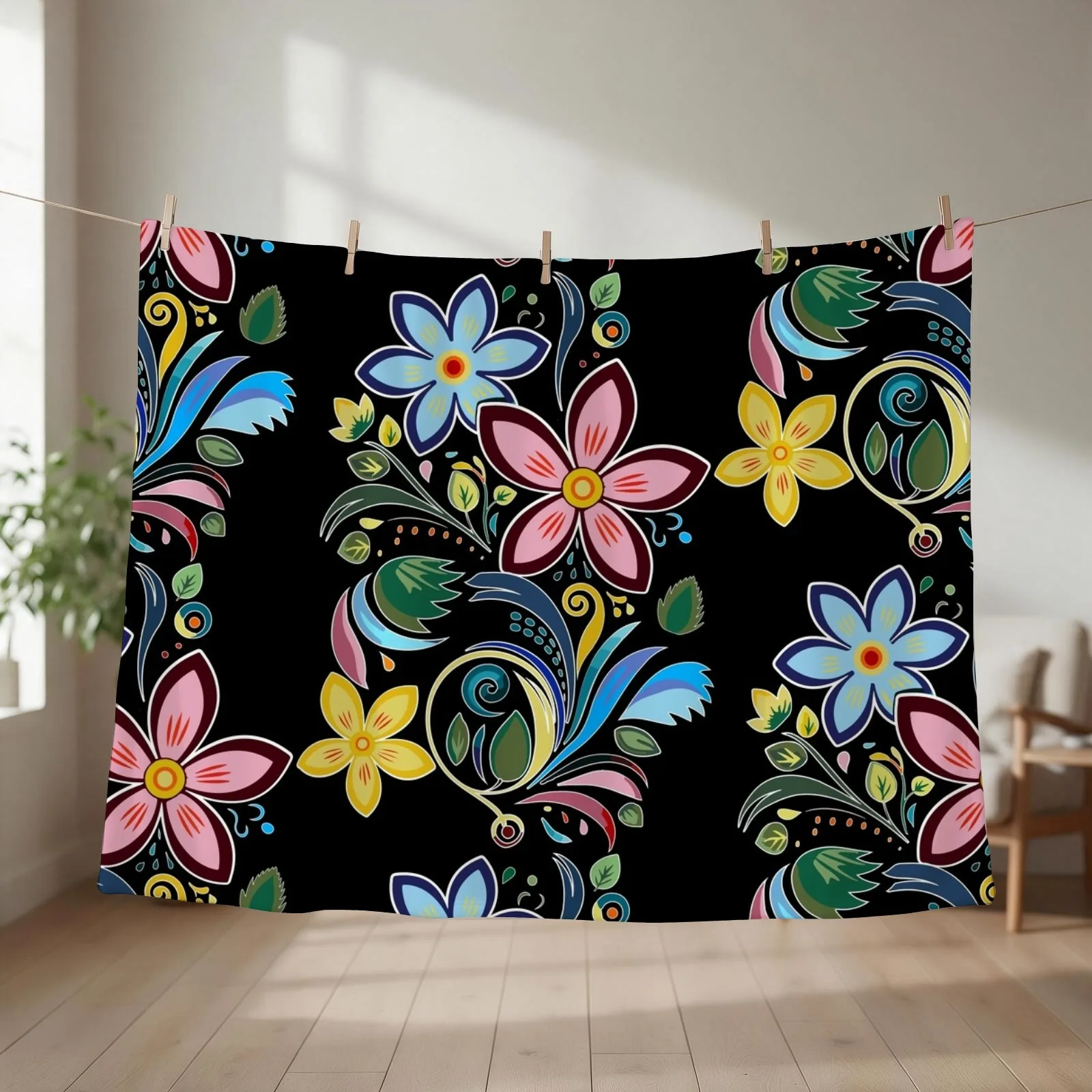 Traditional Ojibwe Pattern, Indigenous Floral Design. Throw Blanket couch cozy soft plush fuzzy picnic outdoor blanket