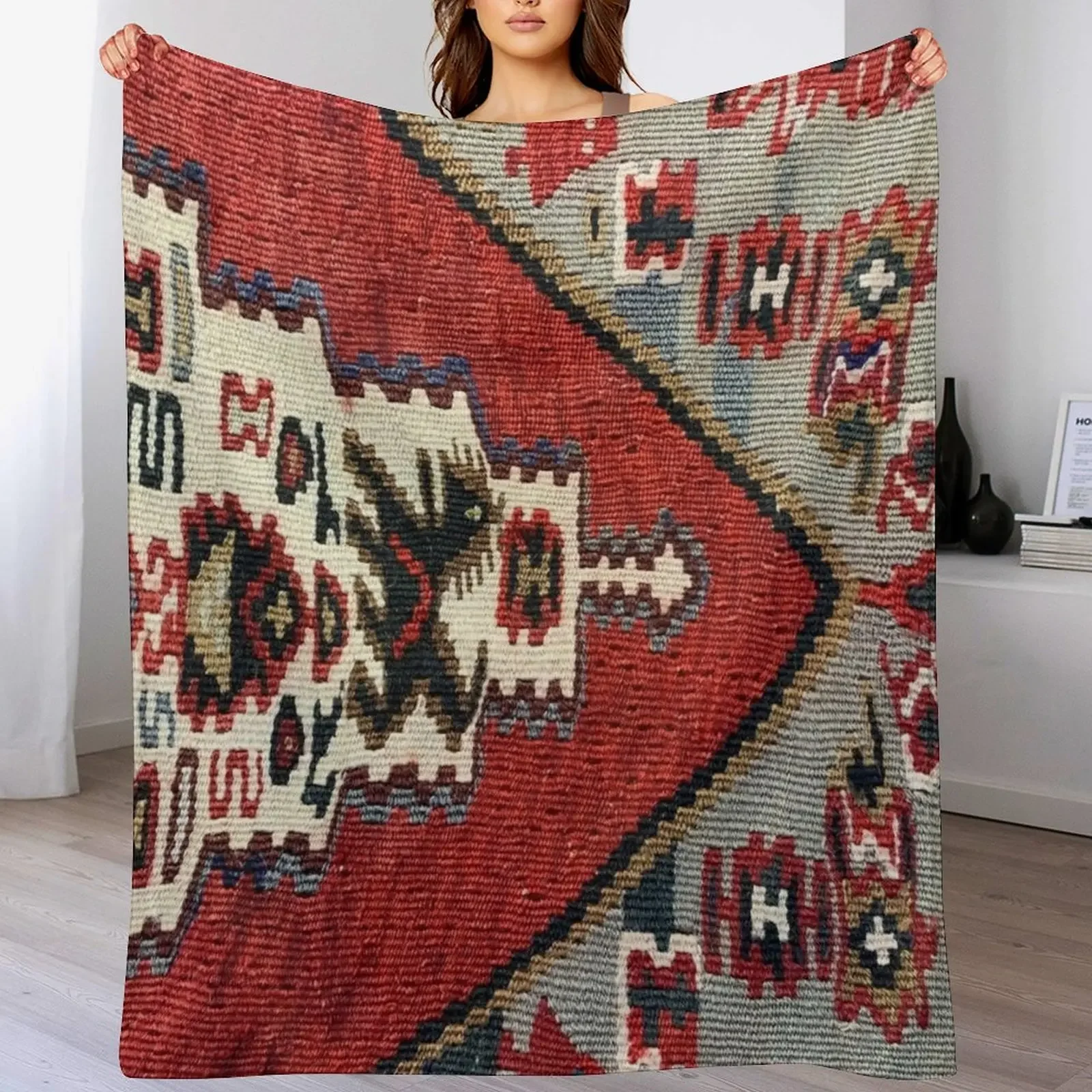 Decorative Kilim, Navaho Weave, Woven Textile Throw Blanket Year Round Soft Comfortable Blanket for Home