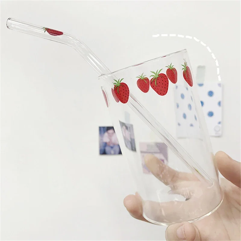 300ML Strawberry Cute Nordic Glass Cup Creative Transparent Water Cup Student Milk Heat Resistant Glass Home Party Drinking Cup