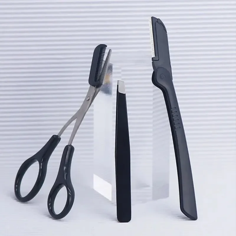 3-teiliges Augenbrauentrimmer-Set für Anfänger, Augenbrauentrimmer-Schere, Sicherheitstyp, kratzfest, Makro-Rasierer