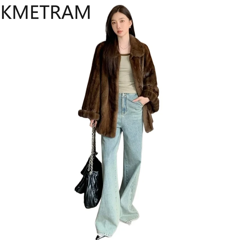KMETRAM Natural Purple Label Velvet Mink Fur Coat Woman New Winter Coats Fashion Mid-Long Fur Jacket Women Clothes 75cm 2026шуба