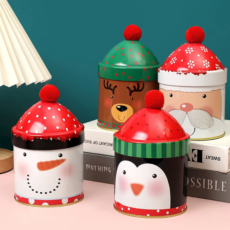 

Christmas Candy Storage Box Tin Metal Sealed Jar Packing Boxes Elk Snowman Cookie Candy Storage Merry Xmas Decor New Year Noel
