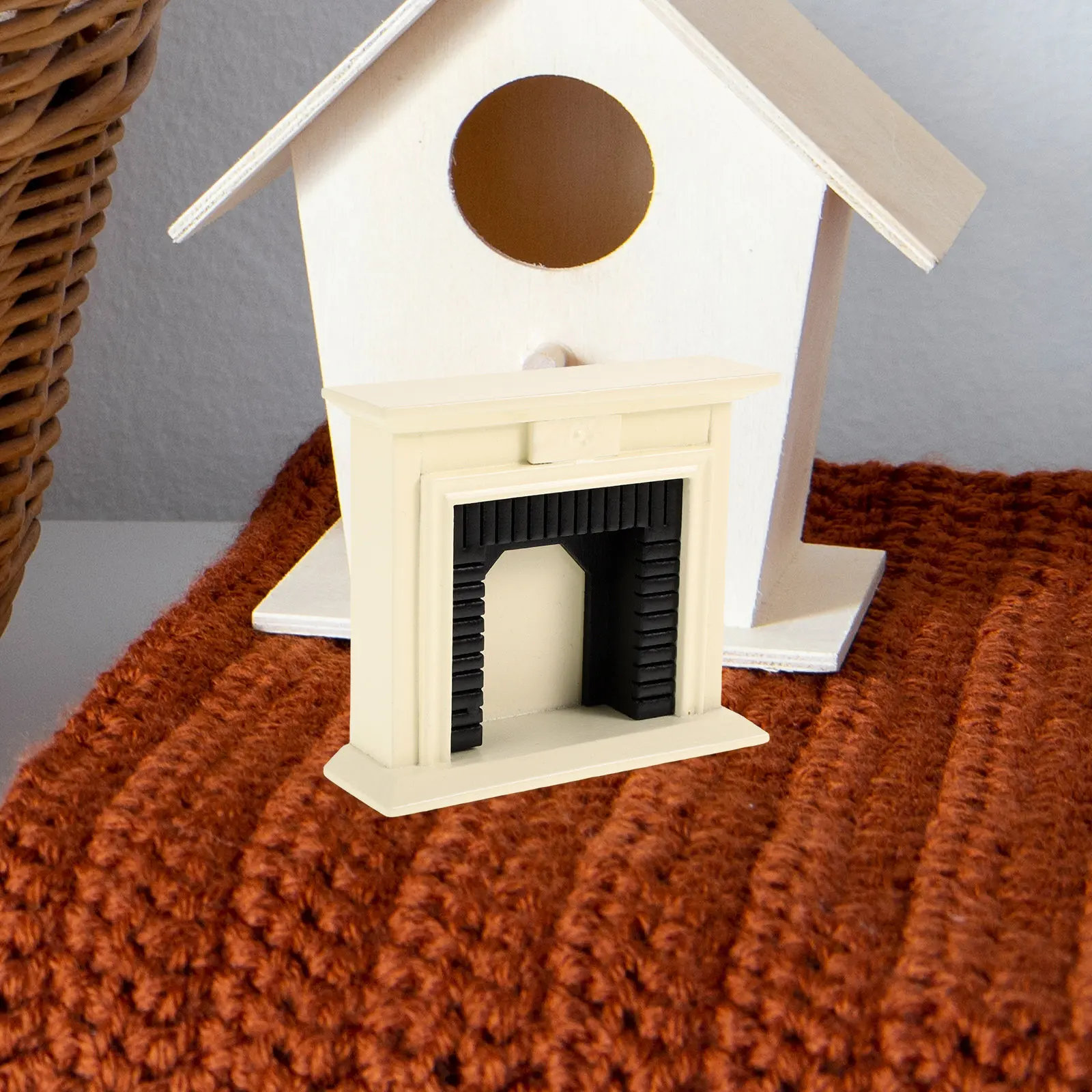 

Miniature Wooden Fireplace Dollhouse Accessories American Style Handcrafted Realistic Scale for Decoration Mini House