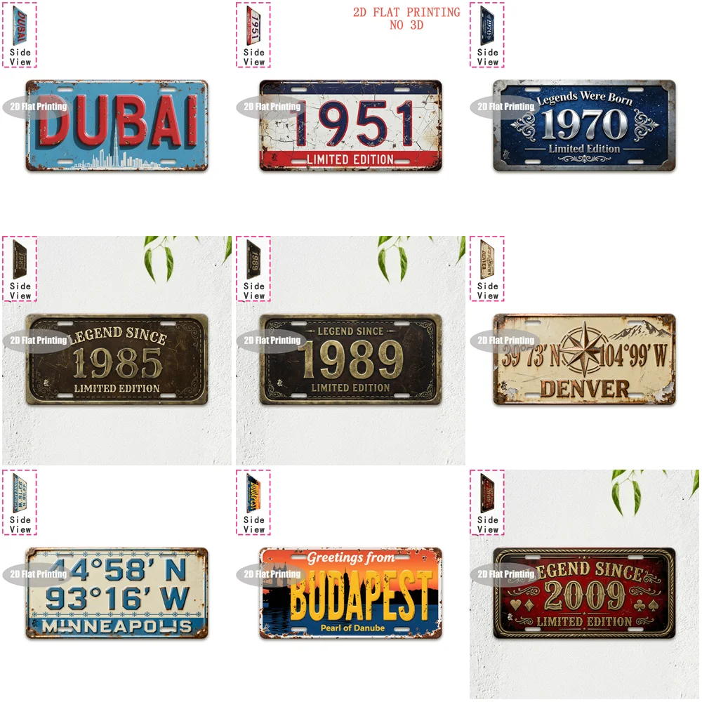 Tin Sign - Vintage Durable Metal Plaque Wall Decor, Home Office Bar Man Cave Global City Coordinate Birth Year License Plate W