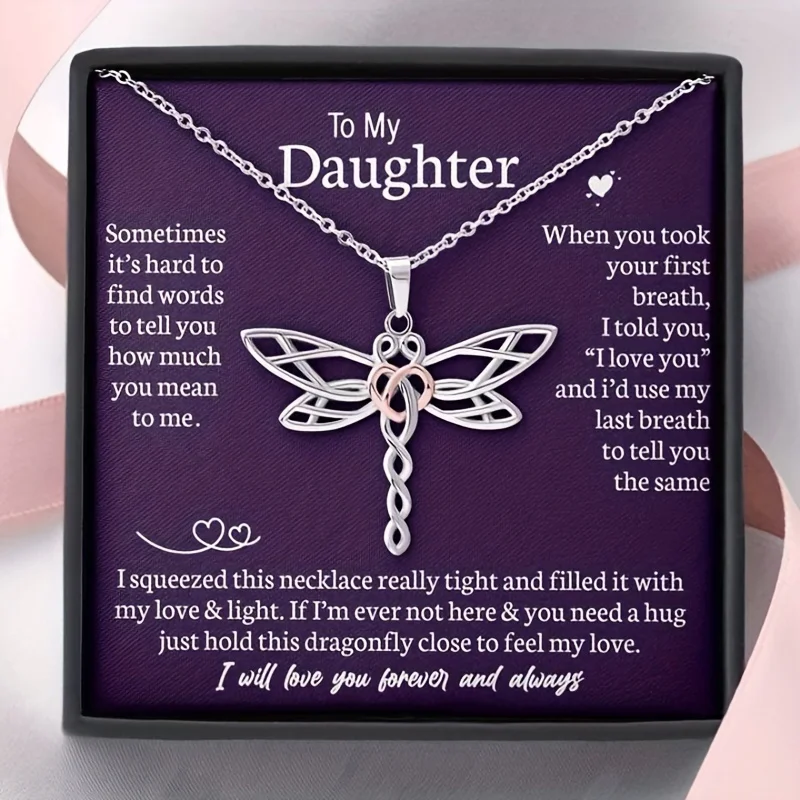 Creative Trendy Exquisite Dragonfly Pendant Necklace Stainless Steel Necklace For Girls Holiday Party Gift With Gift Box Card