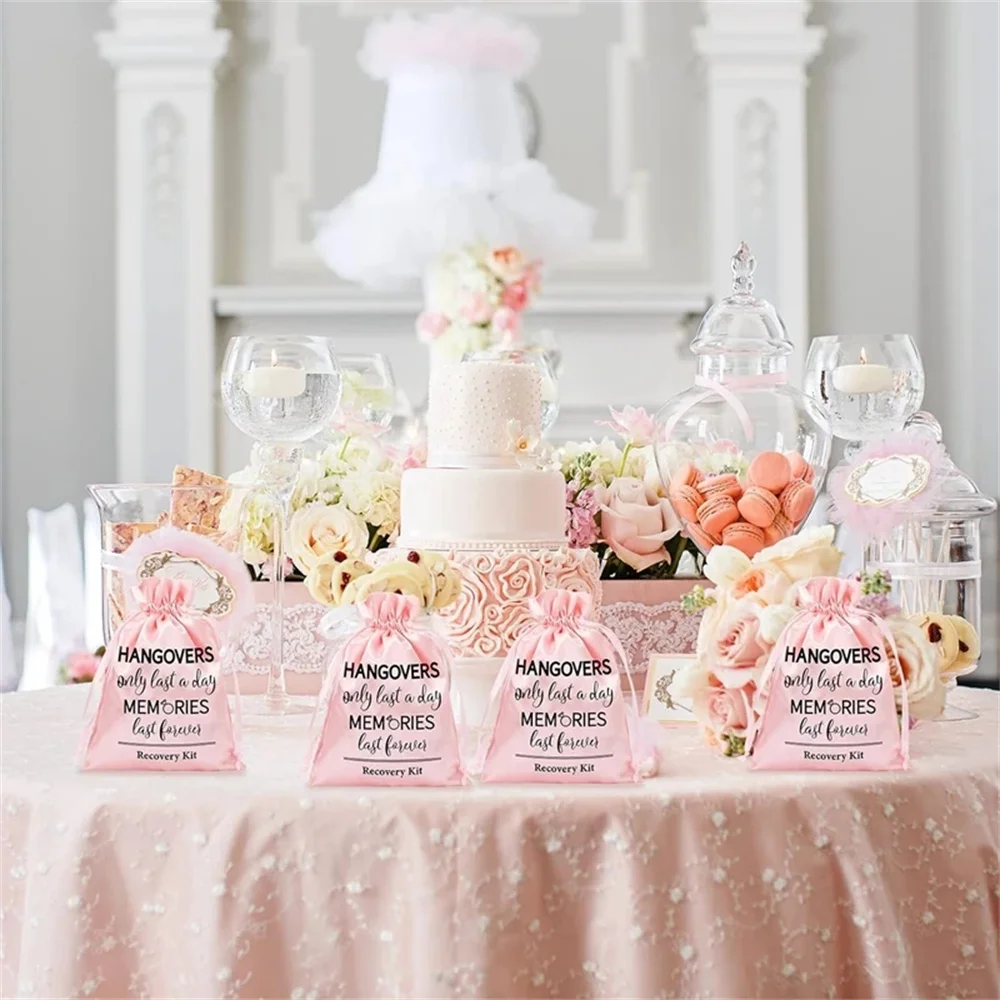 

20Pcs AnyDesign Wedding Hangover Kit Bags Pink Bachelorette Party Favor Hangover Kit Bags Large Drawstring Gift Wrap Bags
