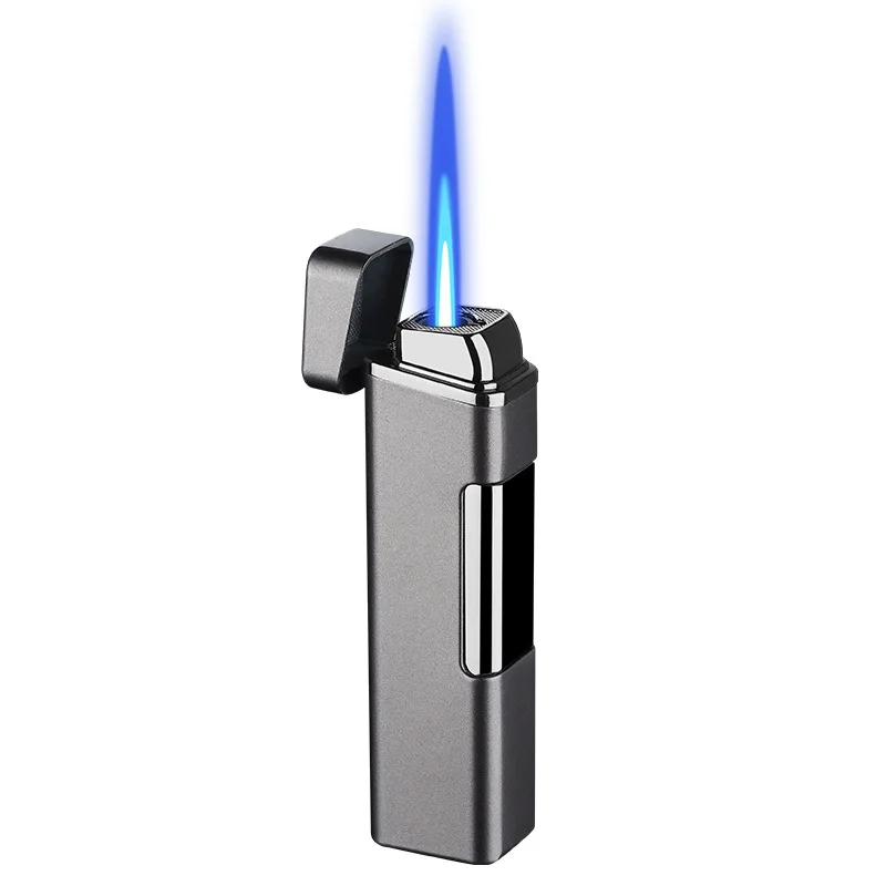 New Metal Direct Charge Blue Flame Windproof Lighter Personalized Press Direct Charge Igniting Butane Gas Inflatable Lighter