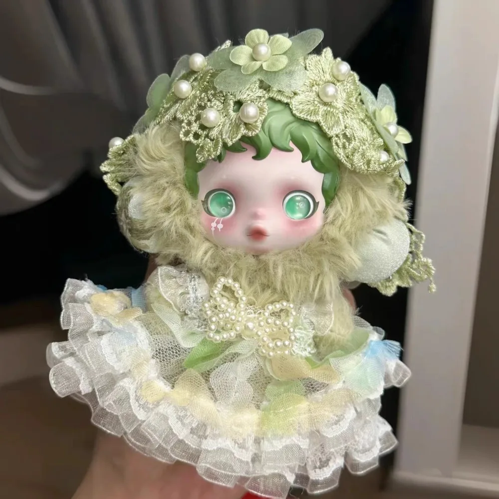 

For 17 cm Labubu/SkullPanda Clothes Lace Rose Puff Skirt with straw hat Dolls Accessories Labubu/SkullPanda Ropa